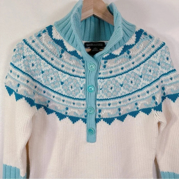 Banana Republic Fair Isle Merino Wool Button Neck Soft Sweater Fits Like Size S - Picture 6 of 16